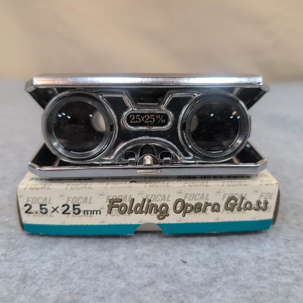 Focal 2.5x25mm Folding Opera Glass Binoculars Chrome Japan 20-20-15 Vintage